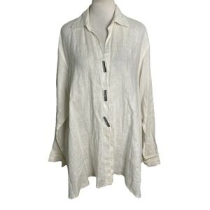 COURTNEY WASHINGTON‎ Linen Tunic Top Shirt Oversized Lagenlook  XL Chopstick